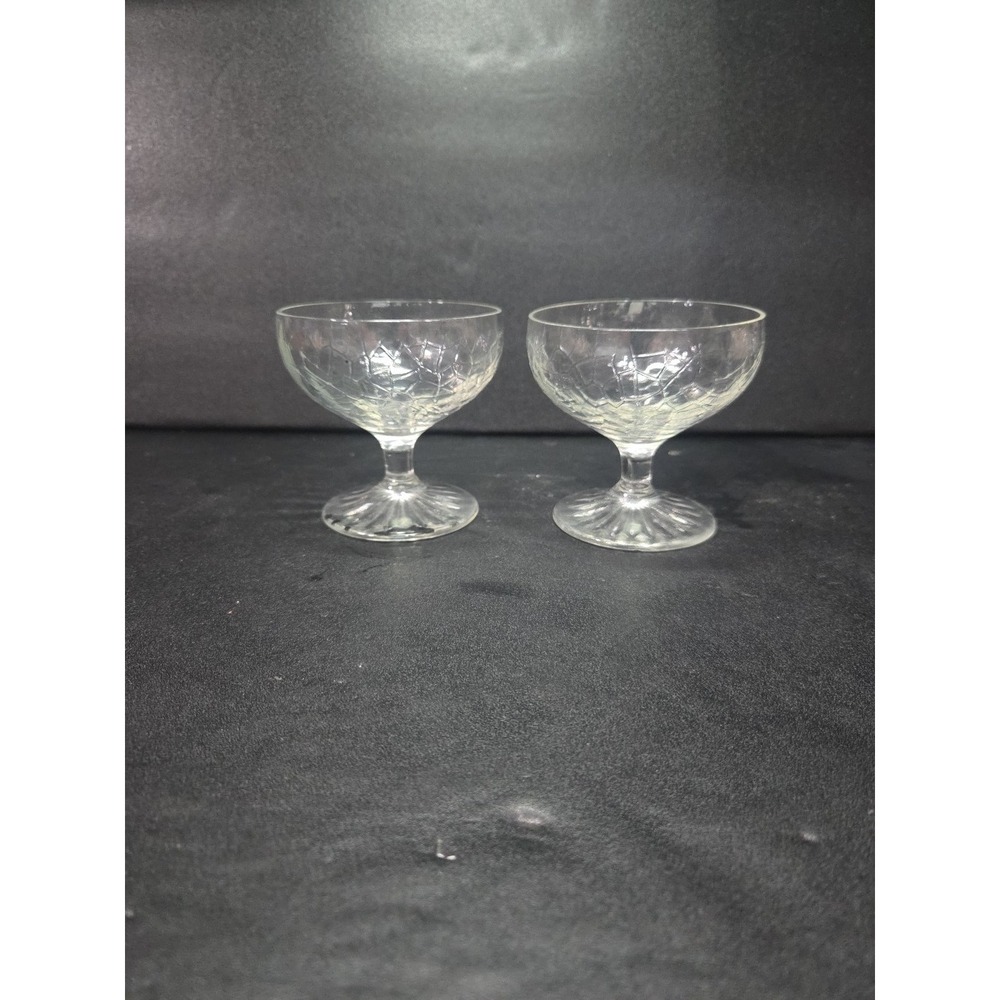 LE Smith‎ Crackle Sherbet Glasses, Vintage Dessert Dishes, Set of 2, Clear Glass